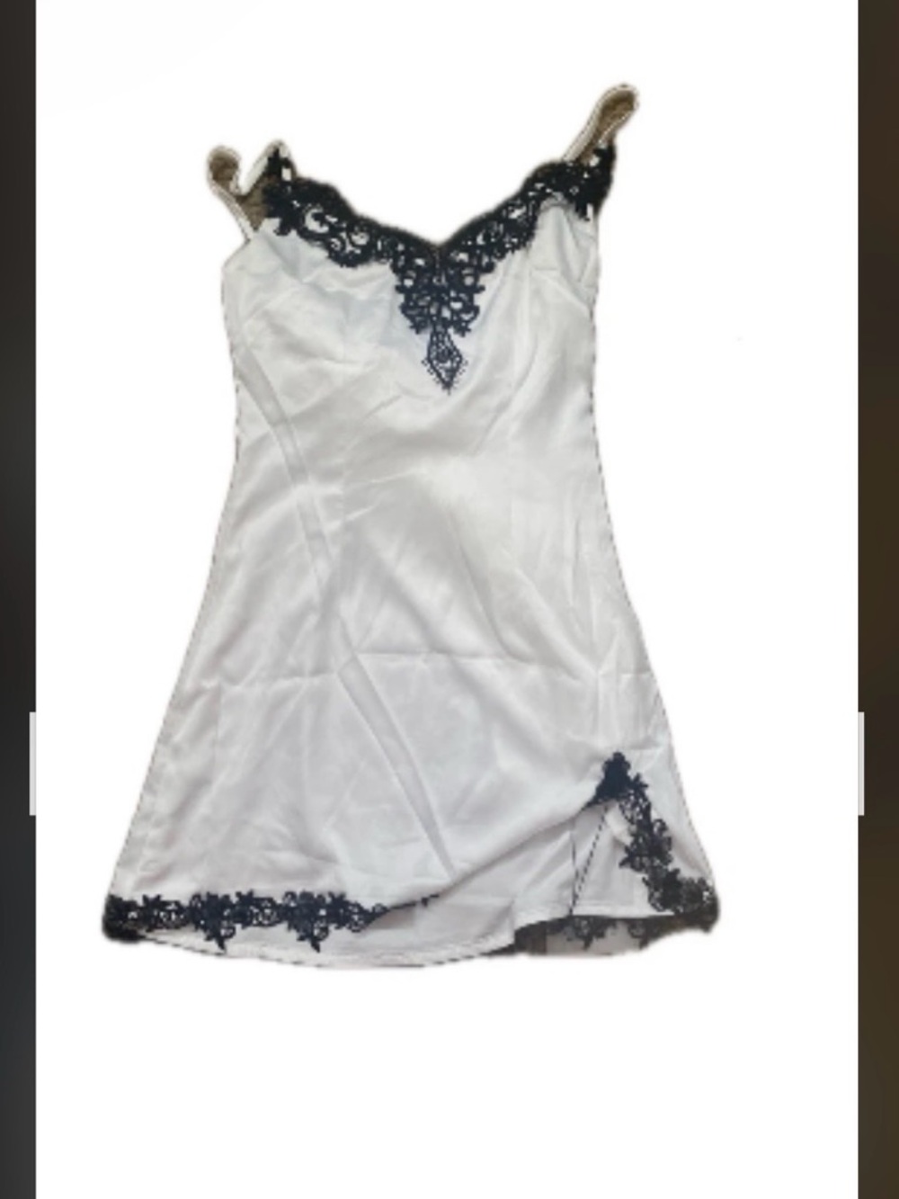superdown White Chemise Slip with Black Lace Trim - Picture 5 of 7